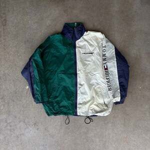 RARE Vintage 90s TOMMY HILFIGER Big Logo Embroidered Spellout Bomber Windbreaker